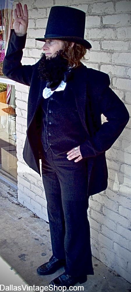 Abe Lincoln Child Costume: We have Children's US Presidents & First Lady Costumes, Period Attire, Top Hats, Long Coats, Tail Coats, Morning Coats, Makeup, Wigs & even Facial Hair for Abraham Lincoln's Beard. All in stock, always at Dallas Vintage Shop. We have Patriotic Kid's Costumes.