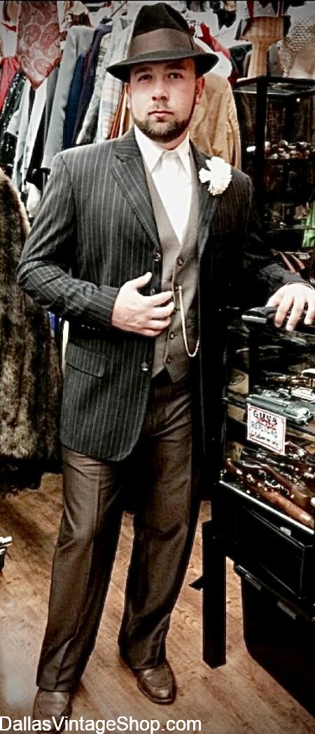 1920's & PROHIBITION BOOTLEGGERS OUTFITS: Get Outfits for The Untouchables, Lawless, Once Upon a Time in America and other Gangster Movie Characters at Dallas Vintage Shop.