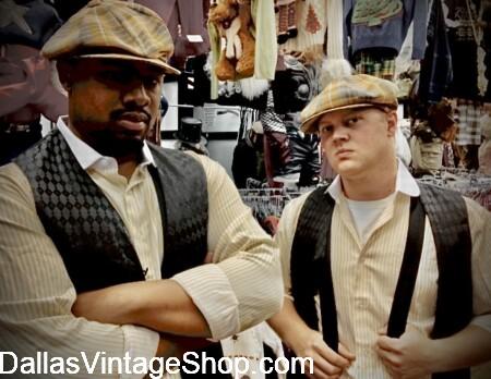1920's & PROHIBITION BOOTLEGGERS OUTFITS: Cabby Caps, Apple Caps, Suspenders, Vests, Pocket Watches & Tommy Guns. Complete Outfits or just the Costume Pieces you need at Dallas Vintage Shop.