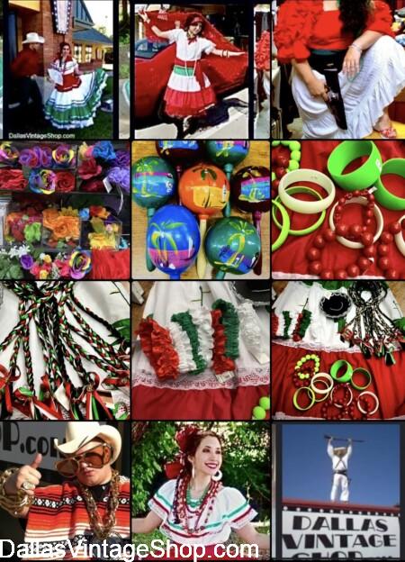 CINCO DE MAYO: Get Folkloric Attire, Dresses, Wigs, Jewelry, Men's Costumes & Mexican Festival Attire at Dallas Vintage Shop.