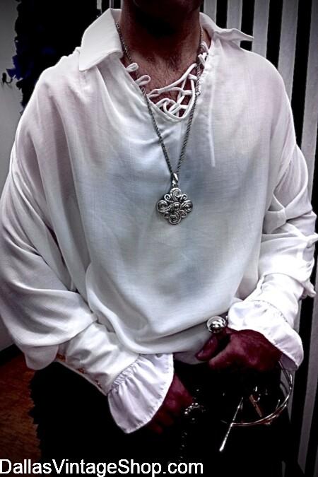 PIRATE MEN: Quality Classic Pirate Shirts, Medallion Necklaces, Sword Belts, Swords & Quality Garb is form Dallas Vintage Shoo.