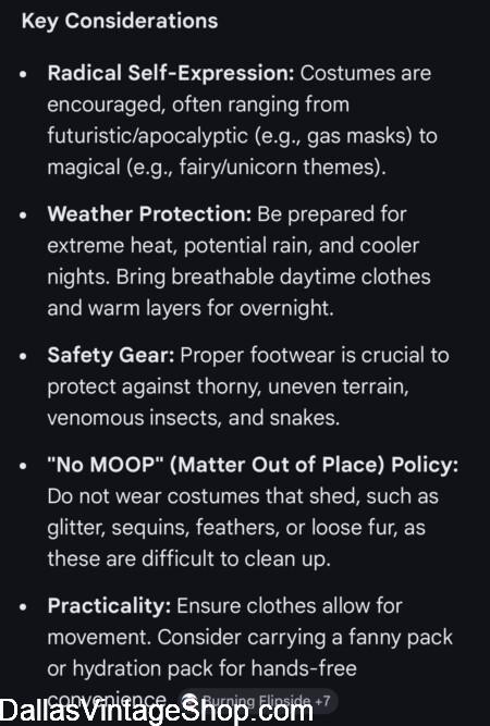 WHAT TO WEAR TO BURNING FLIPSIDE: Shown here ere are some Key Considerations & Fun Suggestions. WHAT TO WEAR TO BURNING FLIPSIDE: Here are some Key Considerations & Fun Suggestions.