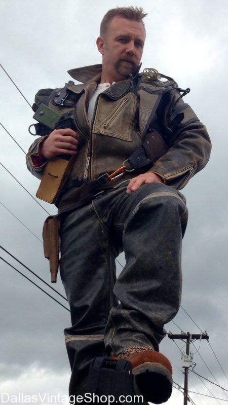 Action Characters Mad Max Fury Road Costume: Road Warrior Mad Max Leather Coat & Road Warrior Gear from Dallas Vintage Shop.