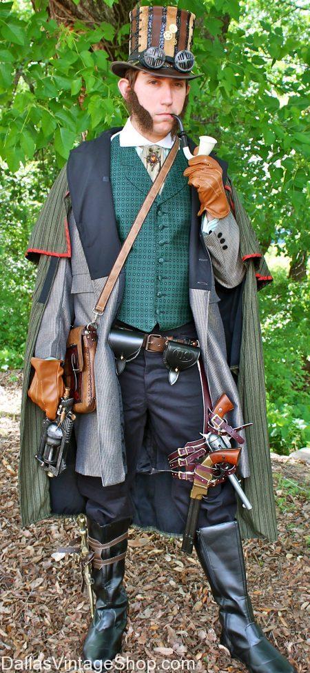 Dickens on the Strand Steampunk Men Costumes like this Steampunk Sherlock Holmes & Other Dickens Era Steampunk Outfits are in stock at Dallas Vintage Shop.