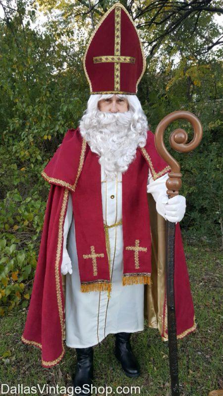 ST. NICHOLAS QUALITY COSTUME; Supreme of Mid Quality St. Patrick Outfits for St. Nicholas Day Celebrations, Holiday Events, Parades or Church Pageants. Get Robes, Tunics, Mitres, Stoles, Caplets, Staffs, Wigs, Beards, Crucifixes & more.