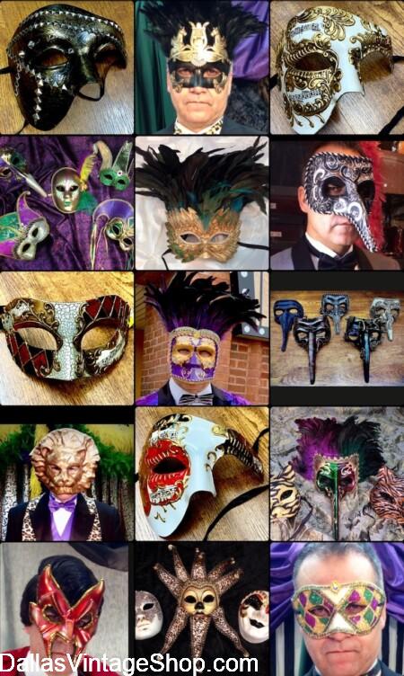 MASQUERADE BALL MEN'S MASKS: Get Venetian, Greco Roman, With Feathers, Fancy or Simple & Understated from Dallas Vintage Shop.