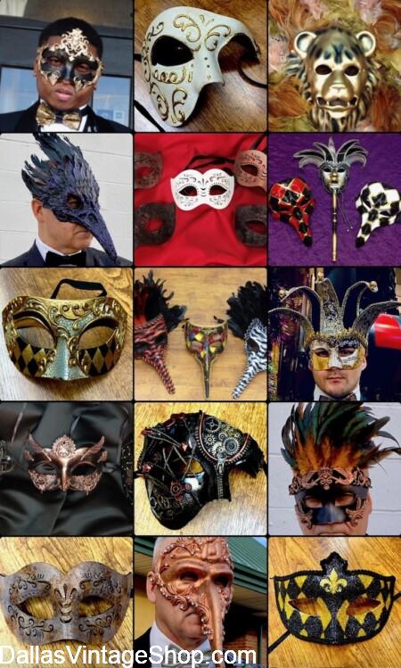 MASQUERADE BALL MEN'S MASKS: See our Huge Collection, Unlimited Variety, from Flamboyant to Bold & Simple at Dallas Vintage Shop