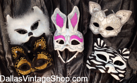 MASQUERADE LADIES BAROQUE ATTIRE & Fun, Whimsical Masquerade Masks, for your Gala Masquerade Event, are at Dallas Vintage Shop