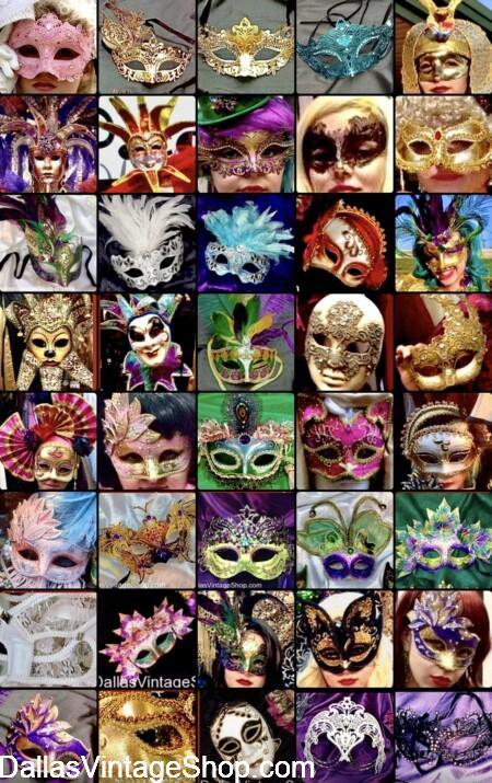 Baroque Masquerade Masks: Shown here is our Variety of Ladies Masquerade Masks from Dallas Vintage Shop. Baroque Masquerade Masks: Ladies Variety of Masquerade Masks from Dallas Vintage Shop.