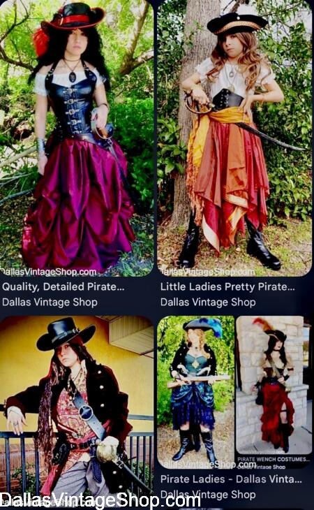 TEXAS RENAISSANCE FESTIVAL PIRATES WEEKEND: GET Classy Pirate Lady Outfits that are perfect for TRF and other Renaissance & Medieval Festival Costumes. Get Outfits for Lady Pirates, Tavern Wenches, Wealthy Merchant Class Characters, & Maidens at Dallas Vintage shop.