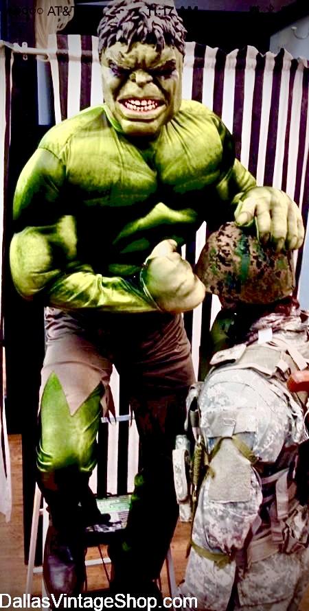 DALLAS FAN EXPO COSTUMES HULK: We have all your favorite MARVEL COMICS Character Costume at Dallas Vintage Shop. This HULK, David Banner Costume, shown here, is just one of them. What is your favorite Superhero or Villain? We have the Perfect Fan Expo Costume for that. DALLAS FAN EXPO COSTUMES HULK: We have all your favorite MARVEL COMICS Character Costume at Dallas Vintage Shop. This HULK, David Banner is just one of them.