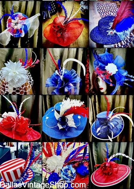 Ladies Hats: Trending Now; Shown here are some of our "AMERICA 250 LADIES PATRIOTIC HATS" Collection at Dallas Vintage Shop. Ladies Hats: Trending Now; Get AMERICA 250 LADIES PATRIOTIC HATS at Dallas Vintage Shop.
