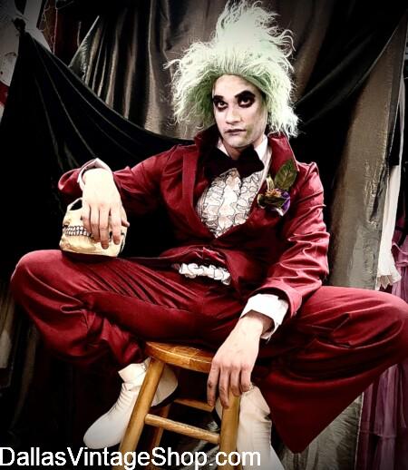 HALLOWEEN BLOCK PARTY 2026: Huge Selection of Halloween Characters Outfits. Get Classic Horror & Cult Classic Horror Costume Characters like this Beetlejuice Costume, shown here, and many more, from Dallas Vintage Shop.
