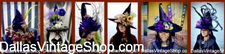 WITCH HAT IDEAS: Huge Variety, Custom Designs, Many Styles: Glamorous, Kitchey, Scary, Flamboyant, Couture, Fall, Cottage, Forest Dwellers, Extravagant, Simple, Sophisticated. Aristocratic, Demure, Creepy, Campy, Novel, Classic, Custom In-house Creations, OOAK's or pickone of our Witch Hats & we will Customize, Embellish or Tweek it on the spot. We have Unlimited Craft Supplies & Extraordinary Creativity at Dallas Vintage Shop. WITCH HAT IDEAS: The Best Witches Hats are at Dallas Vintage Shop: Huge Variety, Custom Designs, Many Styles: Glamorous, Kitchey, Scary, Flamboyant, Couture, Fall, Cottage, Forest Dwellers, Extravagant, Simple, Sophisticated. Aristocratic, Demure, Creepy, Campy, Novel, Classic, Custom In-house Creations, OOAK's or pickone of our Witch Hats & we will Customize, Embellish or Tweek it on the spot. We have Unlimited Craft Supplies & Extraordinary Creativity.