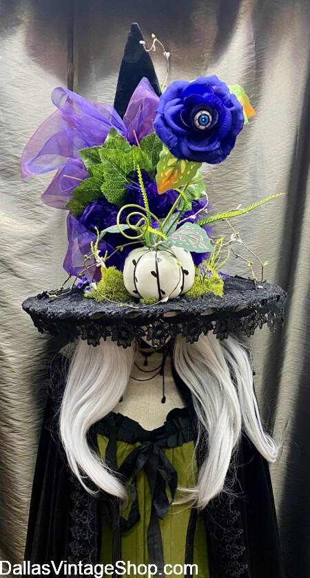 Unique Witch Hats: We Design & Create many Wonderful Witch Hats. Glamorous, Flamboyant, Whimsical, OOAK's, we'll Embellish & Customize for you at the Dallas Vintage Shop. UNIQUE WITCH HATS: Huge Selection of Fancy, Dramatic, Detailed & Fashionable Custom Made Witch Hats.