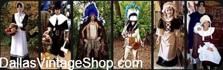 THANKSGIVING CHARACTERS COSTUMES: Settlers, Pilgrims, Native American, Turkey Costumes & More are at Dallas Vintage Shop.