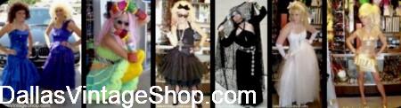 NYE PARTY 80'S GLAM ATTIRE: 80's & Other Decades for NYE Theme Party Ideas from Dallas Vintage Shop.