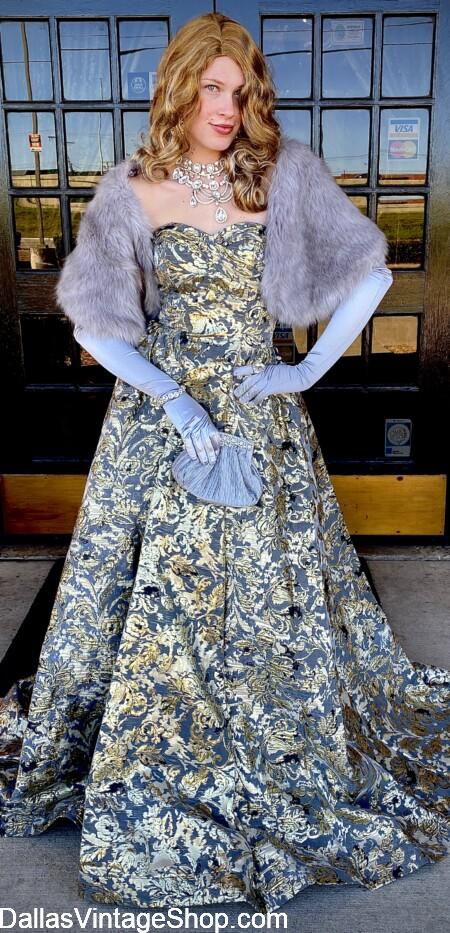 FORMAL BALLGOWNS: Old Hollywood Fashions, Catwalk Attire, Golden Age of Hollywood Style Gala Gowns, Black Tie Ladies Formals, Gloves & Jewelry from Dallas Vintage Shop.