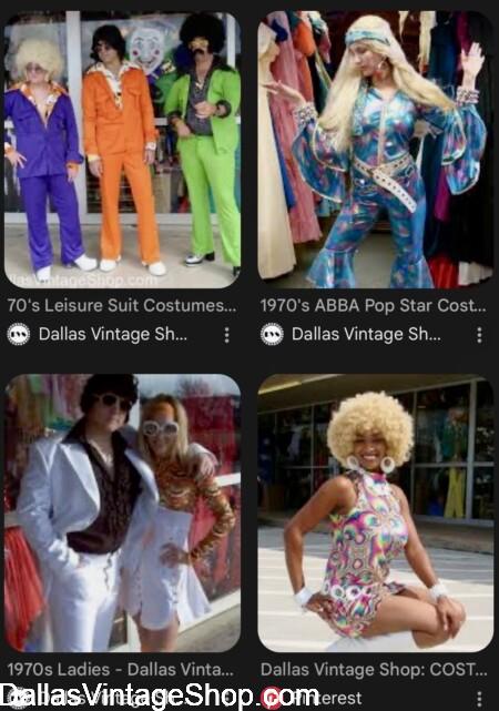 NYE THEME PARTY IDEAS: Get 70's Couples, Disco Party Dudes, Mini Shirt GoGo Girls & Mama Mia Attire from Daallas Vintage Shop.