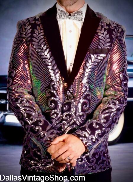 NYE MEN'S FLASHY SEQUIN BLAZERS: We have Avant Garde, Showy, Flashy Sports Coats, Gala & Formal Attire at Dallas Vintage Shop.