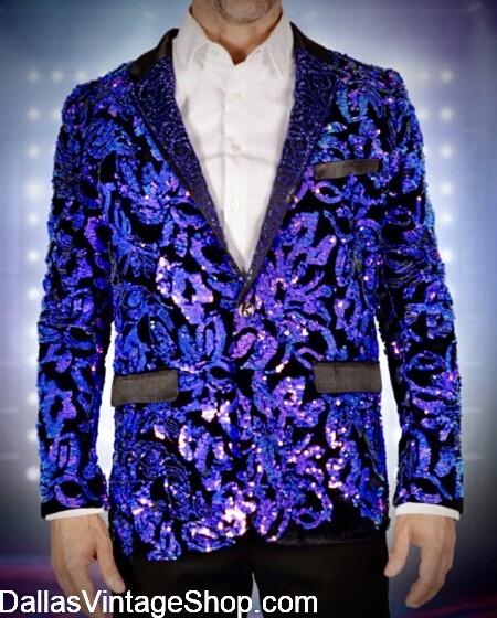 FLASHY SEQUIN BLAZERS: See our Giant Selection of Men's Showy Sequin Blazers at Dallas Vintage Shop.