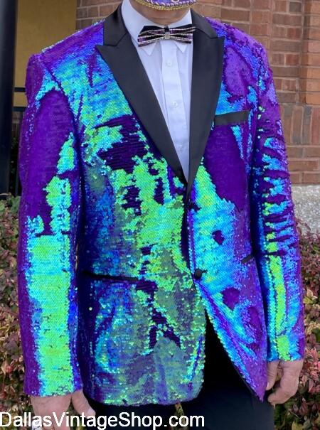 SEQUIN MEN'S FLAMBOYANT BLAZERS: Feel Fantastic in our Handsome Blazers at your Masquerade Ball, Prom, Mardi Gras Party or NYE Celebration wearing Snazzy Blazers from Dallas Vintage Shop.