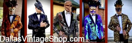MASQUERADE MEN'S OUTFITS WITH MASKS: We have a Masculine, Handsome & Diverse Collection. AND Unlimited . Come see them at Dallas Vintage Shop