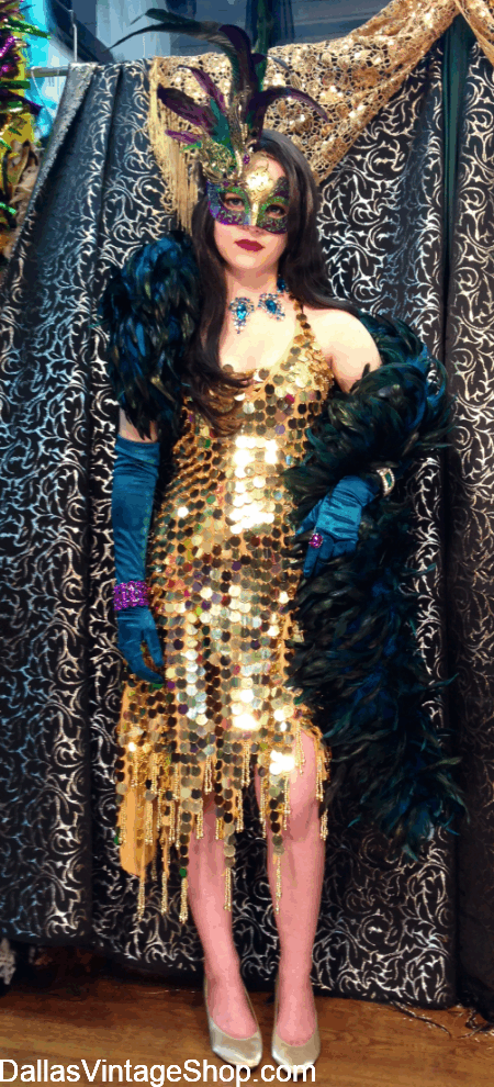 Masquerade Ladies Shimmering Dresses are in stock at Dallas Vintage shop.