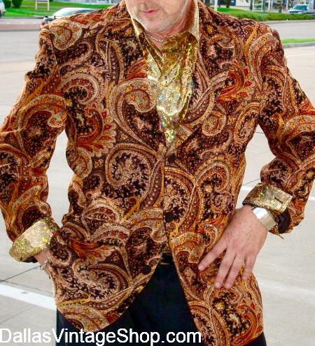 MEN'S  SHOWY FASHIONS DALLAS: We have Vintage Flashy Dress Coats OR the Latest Snazzy Fashions for NYE Parties or Masquerade Balls at Dallas Vintage Shop.