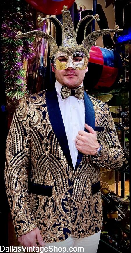 Men's Masquerade: Get Extraordinary Gala Ball Outfits, Avant Gard Tuxedos, Stunning Blazers, Handsome Masquerade Masks, Canes, Splendid Bow Ties & Accessories are at Dallas Vintage Shop.