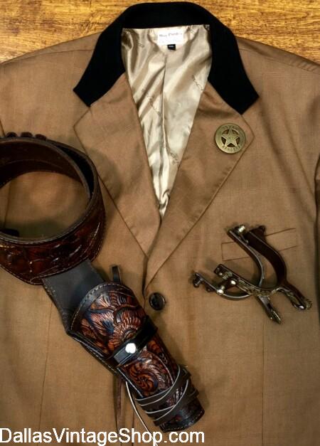 OLD WEST MEN'S COSTUMES: We have Leather Western Vests, Railroad Striped, Pants with Keepers, Vests, Long Coats & Sack Coats, Vintage Cowboy Boots, Old West Original Creased Hats, Top Hats, Bowlers, Old West Bandanas, Neckerchiefs & Wild Rags, Dressy, Fancy or Crude Banded Collar Shirts and more for, Gunslingers, Sheriffs & Towns Persons. Reenactments, Theatrical & Cowboy Costumes are plentiful at Dallas Vintage Shop.