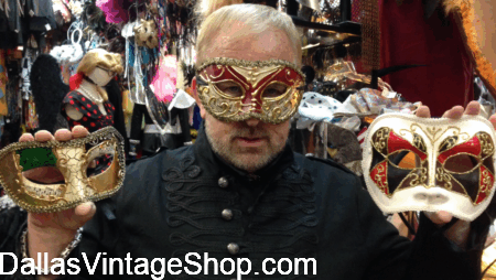 MEN'S MASQUERADE MASKS UNLIMITED: We have Classic or Flashy Styles for Gentlemen at Dallas Vintage Shop.
