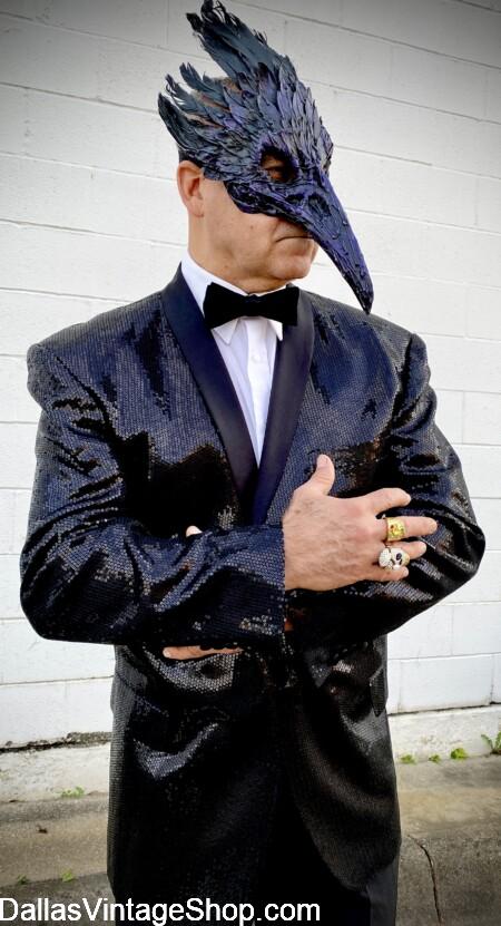 MEN'S MASQUERADE MASKS & SPORTS JACKETS: GET STRIKING Masquerade Ball Men's Outfits at Dallas Vintage Shop.