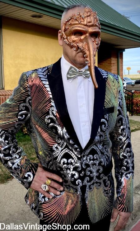 MASQUERADE MEN'S FASHIONS: BLAZERS! Look Sharp at your Masquerade Ball, NYE Party, Prom or Mardi Gras Celebration in our Quality Fashion Blazers from Dallas Vintage Shop.