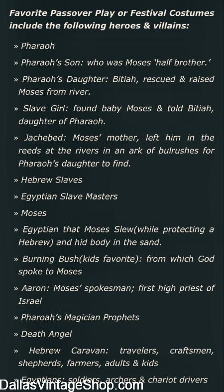 PASSOVERS, SEDERS, SKITS, PLAYS or a MIGGID: Complete Character List & Costumes available at Dallas Vintage Shop.