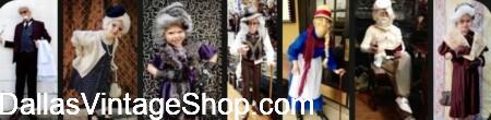 2026 100th DAY OF SCHOOL: Late JAN-FEB: We have Unlimited '100 Yrs Ago" Famous Persons & Kid's Old People Costumes & Accessories at Dallas Vintage Shop.