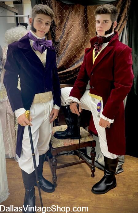ALL CON REGENCY BALL: Here is the Event Update with Tickets & Info; Shown Here is Gentlemen's & Ladies Bridgerton Regency Era Costumes from Dallas Vintage shop. ALL CON REGENCY BALL: Event Update: Tickets & Info; Gentlemen's & Ladies Bridgerton Regency Era Costumes & Formal Attire, Tail Coats, Ruffled Shirts, Ascots & more from Dallas Vintage shop.