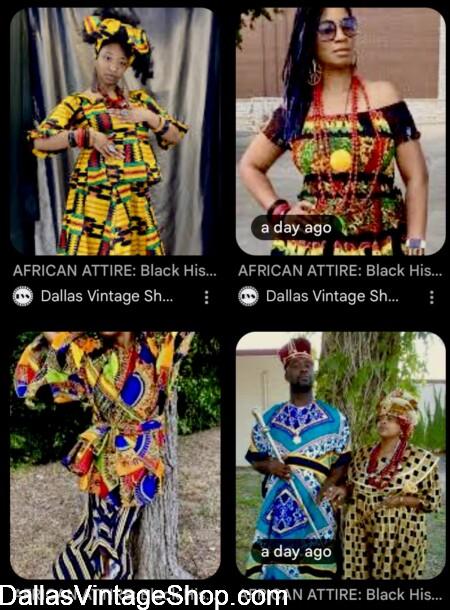 JUNETEENTH AFRICAN COSTUMES: Shown here is some of our Ladies Ankara Clothing, Festive African Fashions, Costumes & Jewelry from our Stock at Dallas Vintage Shop. JUNETEENTH AFRICAN COSTUMES: Get Ladies Ankara Clothing, Festive African Fashions, Costumes & Jewelry in Stock at Dallas Vintage Shop.