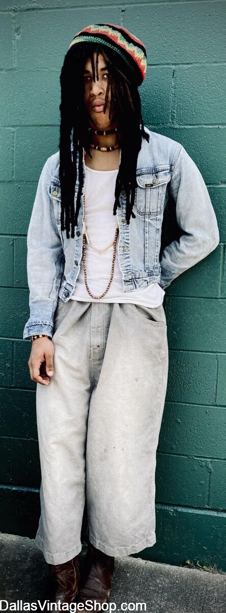 BOB MARLEY REGGAE COSTUME: Get his Rastafarian, Bob Marley Outfit, Tam, Wig & Rasta Jewelry at Dallas Vintage Shop.