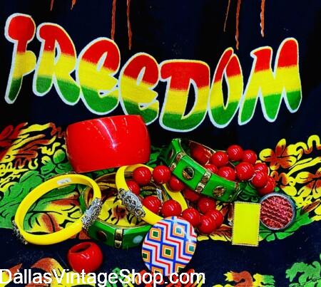 BOB MARLEY RASTAFARIAN ATTIRE: Shown here are some of our Jamaican Themed Clothing & Red, Green & Gold Bracelets, Rings & Accessories at Dallas Vintage Shop. BOB MARLEY RASTAFARIAN ATTIRE: Get Jamaican Themed Clothing & Red, Green & Gold Bracelets, Rings & Accessories at Dallas Vintage Shop.