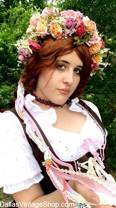 National Polka Festival 2026 Info & Polka Costumes: Polka Dresses, Skirts, Tops, Braids, Petticoats, Floral & Ribbon Hair Adornments, Aprons from Dallas Vintage Shop.