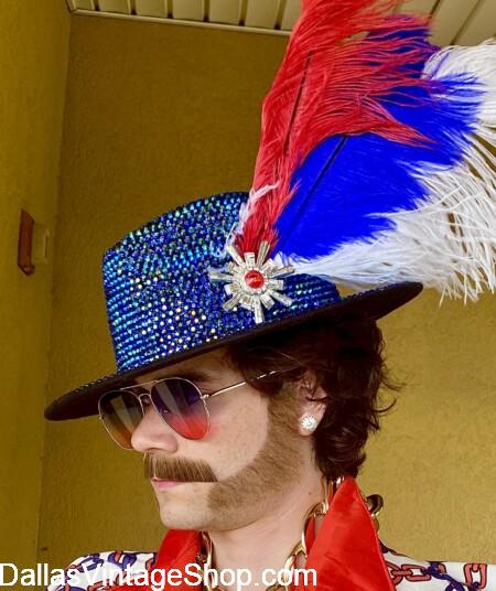 JULY 4 2026 AMERICA 250 COSTUMES: Shown here is one of our Patriotic Groovy Guy Fedoras with Red, White & Blue Feathers and a Rhinestone Broach. We can turn any Hat Patriotic with our Unlimited Embellishments at Dallas Vintage Shop. JULY 4 2026 AMERICA 250 COSTUMES: Get Patriotic Groovy Flat Caps & Fedora, Red White & Blue Feathers and Rhinestone Broaches. We can turn any Hat Patriotic with our Unlimited Embellishments at Dallas Vintage Shop.