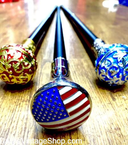 EXTREME July 4th Patriotic OUTFITS: Get Extravagant Gentlemen's Patriotic Pimp Accessories like these Pimp Canes, shown here from Dallas Vintage Shop.