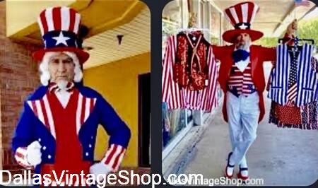 UNCLE SAM WANTS YOU to Celebrate AMERICA 250 on July 4, 2026. Here is shown Unlimited America 250 Patriotic Costumes and Attire from Dallas Vintage Shop. UNCLE SAM WANTS YOU to Celebrate AMERICA 250 on July 4, 2026. Nobody has more America 250 Patriotic Costumes and Attire than Dallas Vintage Shop.
