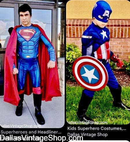AMERICA 250 UNIQUE COSTUMES: Get July 4, 2026 ADULT & KIDS Patriotic Superheroes Costumes, shown Here, wearing their Red, White & Blue Costumes from Dallas Vintage Shop.. AMERICA 250 UNIQUE COSTUMES: Get July 4, 2026 ADULT & KIDS Patriotic Superheroes In Red, White & Blue Costumes from Dallas Vintage Shop..