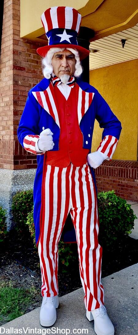 AMERICA 250: July 4, 2026. Shown here is our Uncle Sam Complete Outfit. Plus, find Supreme Quality US Presidents & 1776 Historical Characters Unlimited at Dallas Vintage Shop. AMERICA 250: July 4, 2026. Get Uncle Sam Complete Outfits, Supreme Quality. Plus, find US Presidents & 1776 Historical Characters Unlimited at Dallas Vintage Shop.