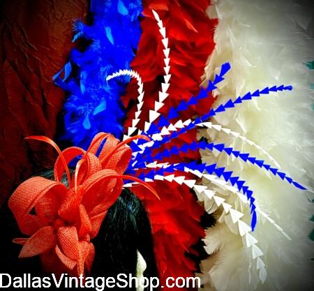 JULY 4TH FASCINATORS: This Strikingly Gorgeous, America 250 Design, shown here is for July 4th Tea Parties, Parades & Celebrations. Plus you get Large Derby Style Hats, in stock now at Dallas Vintage Shop. JULY 4TH FASCINATORS: Get Strikingly Gorgeous, America 250 Designs for July 4th Tea Parties, Parades & Celebrations. Plus get Large Derby Style Hats in stock now at Dallas Vintage Shop.