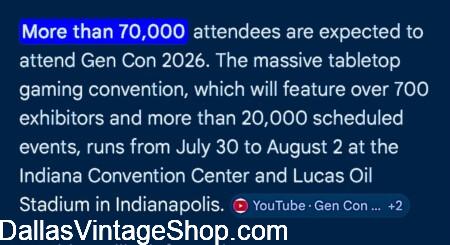 GEN CON 2026: WHAT TO EXPECT? TABLETOP GAMING, Amazing Cosplay Costumes & Costume Contests, 70,000 Attendees, 700 Exhibitors & 20,000 Scheduled Events. Get GOT Outfits, like the ones shown on our website, and other BOARD GAME CHARACTERS Costumes from Dallas Vintage Shop. GEN CON 2026: WHAT TO EXPECT? TABLETOP GAMING, Amazing Cosplay Costumes & Costume Contests, 70,000 Attendees, 700 Exhibitors & 20,000 Scheduled Events. Get GOT & other BOARD GAME CHARACTERS from Dallas Vintage Shop.