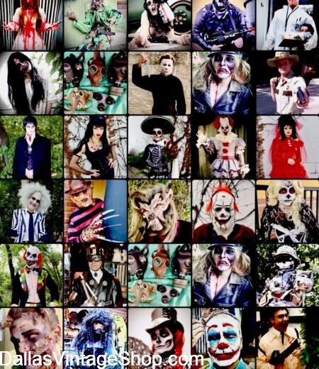TEXAS HAUNTERS CON COSTUME RULES & Scary Costume Ideas. Shown here is a collage of Scary Costumes from our Unlimited.Horror Costume Collection at Dallas Vintage Shop.