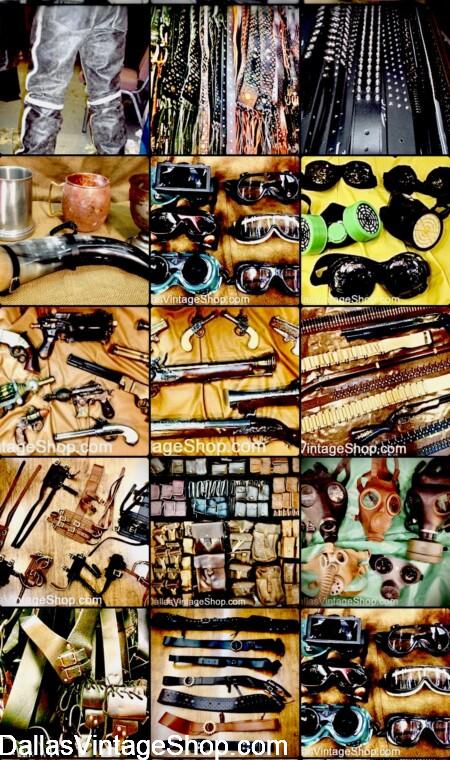 WASTELAND WEEKEND OUTFITS: Shown here are some of our Mad Max Aesthetic, Dystopian Outfits, Post-apocalyptic Weapons, Gear, & Desert Nomad Wasteland Warrior Accessories from Dallas Vintage Shop.
